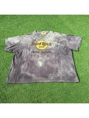 Vtg Hard Rock Cafe New York Tie Dye Shirt USA Cropped Logo Purple Faded XL